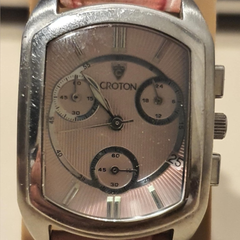 Croton Chronomaster Silver/Pink Leather Chronograph Women's Watch